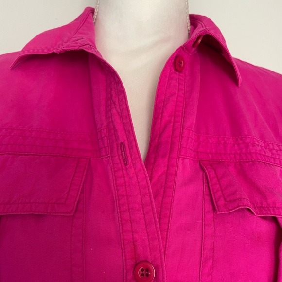 Vintage Hot Pink Silk Long Sleeve Button Up Cargo Shirt by EPB Easy - Picture 4 of 5